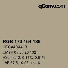 Código de color: RGB 173 164 139 | qconv.com