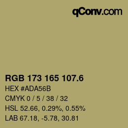 カラーコード: RGB 173 165 107.6 | qconv.com