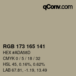 カラーコード: RGB 173 165 141 | qconv.com
