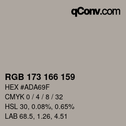 Color code: RGB 173 166 159 | qconv.com