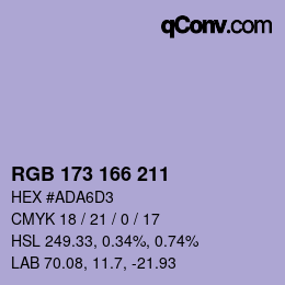 Color code: RGB 173 166 211 | qconv.com