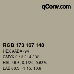 Color code: RGB 173 167 148 | qconv.com