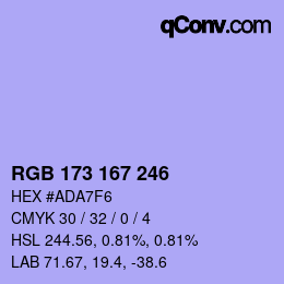 カラーコード: RGB 173 167 246 | qconv.com