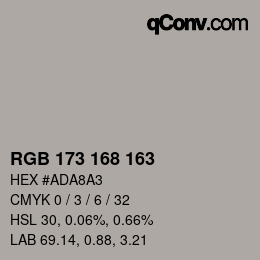 Color code: RGB 173 168 163 | qconv.com