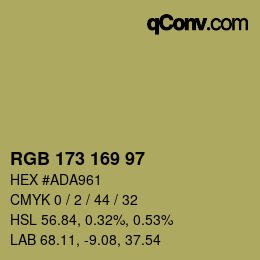 Color code: RGB 173 169 97 | qconv.com