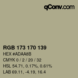 Color code: RGB 173 170 139 | qconv.com