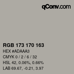 颜色代码: RGB 173 170 163 | qconv.com
