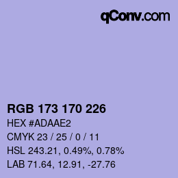 Color code: RGB 173 170 226 | qconv.com