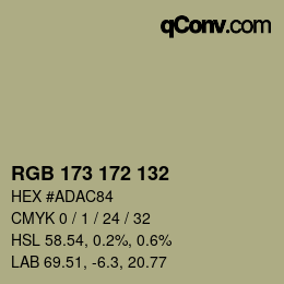 Color code: RGB 173 172 132 | qconv.com
