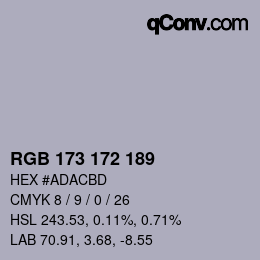 カラーコード: RGB 173 172 189 | qconv.com