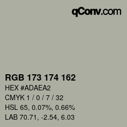 Color code: RGB 173 174 162 | qconv.com