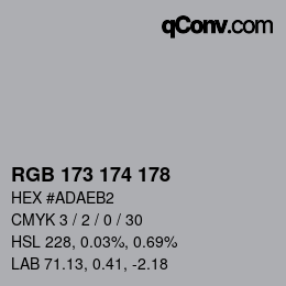 Color code: RGB 173 174 178 | qconv.com