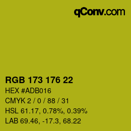 Color code: RGB 173 176 22 | qconv.com
