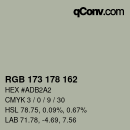 Color code: RGB 173 178 162 | qconv.com