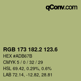 カラーコード: RGB 173 182.2 123.6 | qconv.com