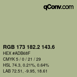 カラーコード: RGB 173 182.2 143.6 | qconv.com