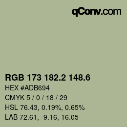 カラーコード: RGB 173 182.2 148.6 | qconv.com