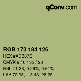 Color code: RGB 173 184 126 | qconv.com