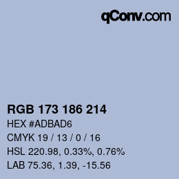 カラーコード: RGB 173 186 214 | qconv.com