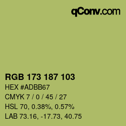 Color code: RGB 173 187 103 | qconv.com