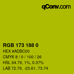Color code: RGB 173 188 0 | qconv.com