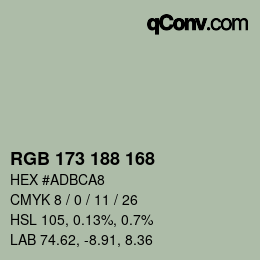 Color code: RGB 173 188 168 | qconv.com