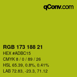 Color code: RGB 173 188 21 | qconv.com