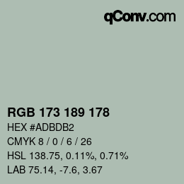 カラーコード: RGB 173 189 178 | qconv.com