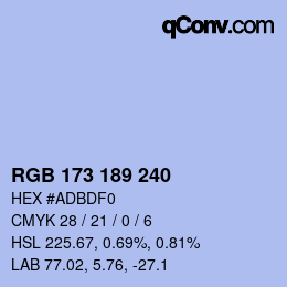 Color code: RGB 173 189 240 | qconv.com