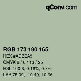 Color code: RGB 173 190 165 | qconv.com