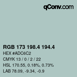 カラーコード: RGB 173 198.4 194.4 | qconv.com