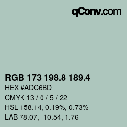 カラーコード: RGB 173 198.8 189.4 | qconv.com