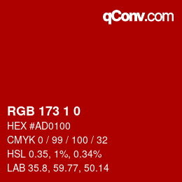 Color code: RGB 173 1 0 | qconv.com