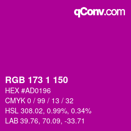颜色代码: RGB 173 1 150 | qconv.com