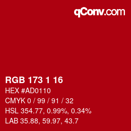 颜色代码: RGB 173 1 16 | qconv.com