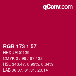 Color code: RGB 173 1 57 | qconv.com