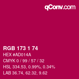 颜色代码: RGB 173 1 74 | qconv.com