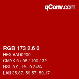 カラーコード: RGB 173 2.6 0 | qconv.com