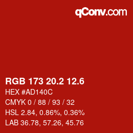 カラーコード: RGB 173 20.2 12.6 | qconv.com