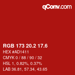 カラーコード: RGB 173 20.2 17.6 | qconv.com