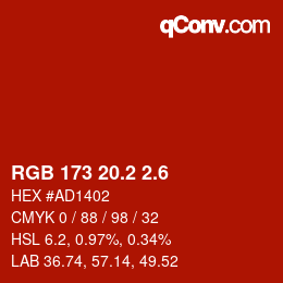 カラーコード: RGB 173 20.2 2.6 | qconv.com