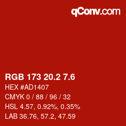 カラーコード: RGB 173 20.2 7.6 | qconv.com