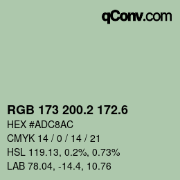 カラーコード: RGB 173 200.2 172.6 | qconv.com