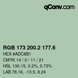 カラーコード: RGB 173 200.2 177.6 | qconv.com