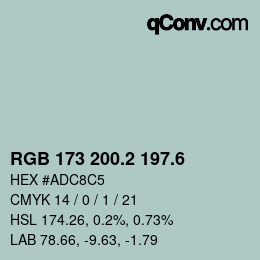 カラーコード: RGB 173 200.2 197.6 | qconv.com
