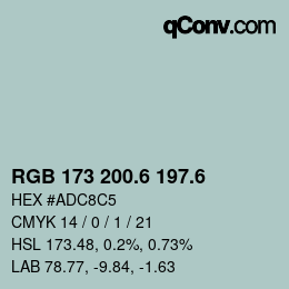 カラーコード: RGB 173 200.6 197.6 | qconv.com