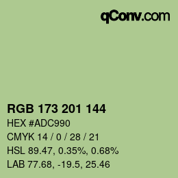Color code: RGB 173 201 144 | qconv.com