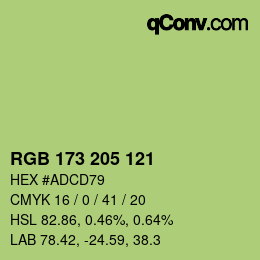 Color code: RGB 173 205 121 | qconv.com
