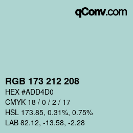 カラーコード: RGB 173 212 208 | qconv.com