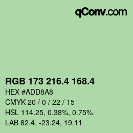 カラーコード: RGB 173 216.4 168.4 | qconv.com